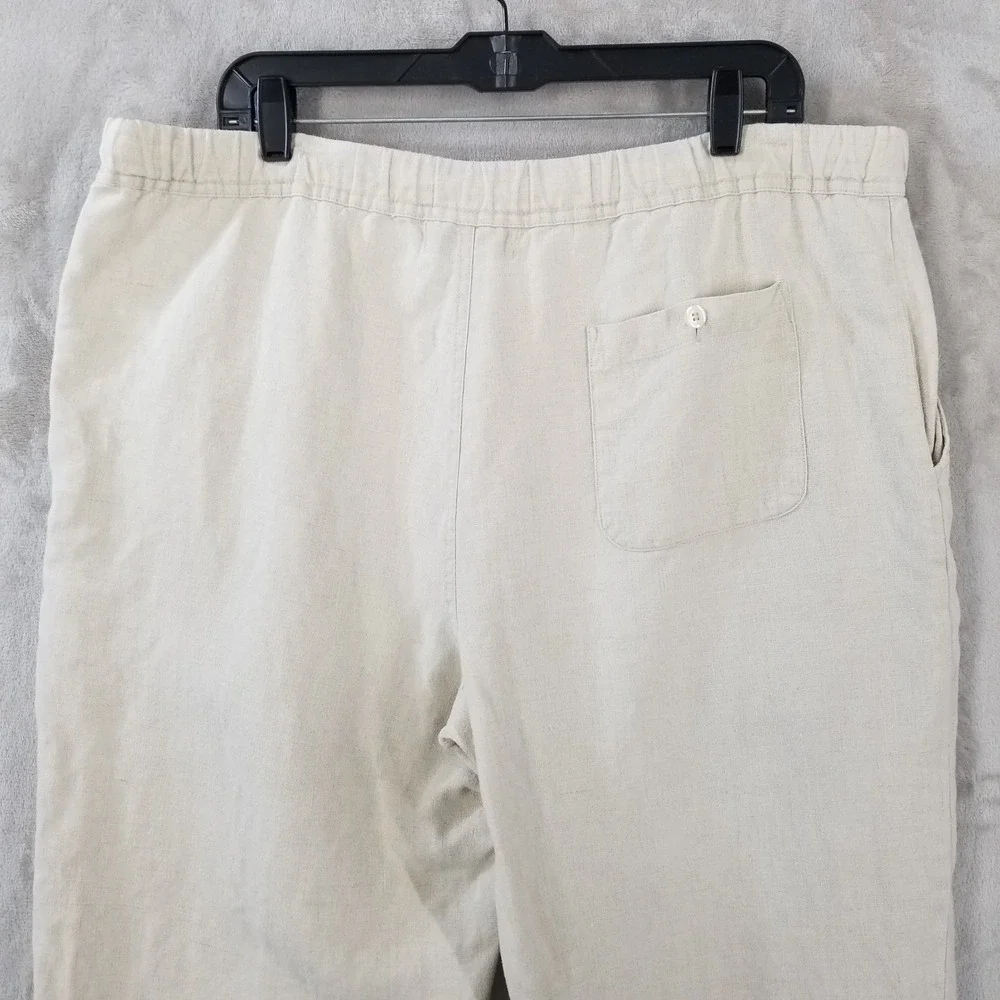 Weekendz Off Pants Mens L Beige Linen Drawstring Casual Relaxed Beach Cruise
